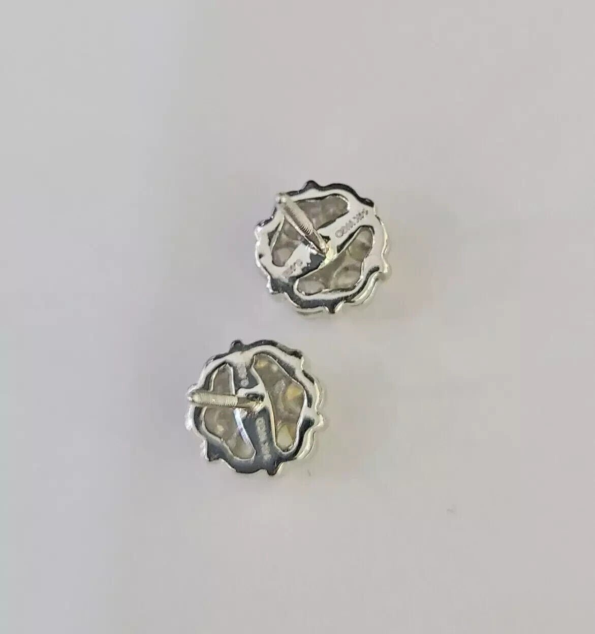 14k White Gold Stud Earring Real Solitaire Diamonds Screw - Back Women Men - GoldenlinQ
